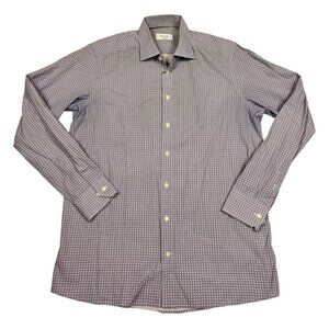 ETON Contemporary Fit Shirt  White Blue Polka Dot Check Cotton Mens 16.5 Nice